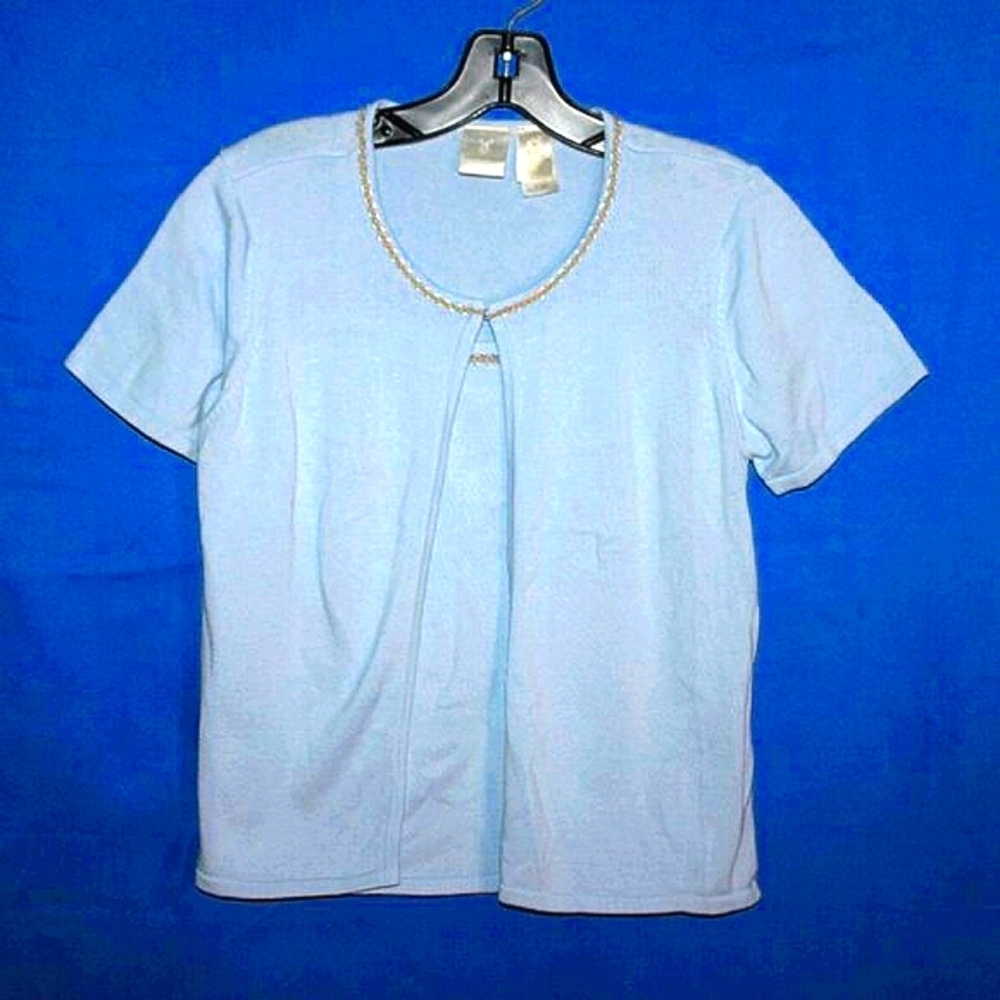 Emma James Liz Claiborne Baby Blue Layered Short Sleeve Top M